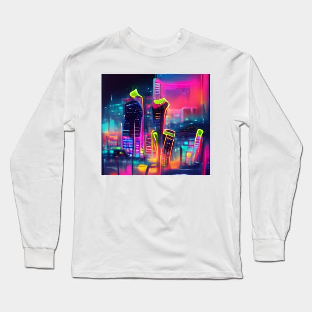 Cyberpunk Noir City Concept Art Long Sleeve T-Shirt by Mihadom